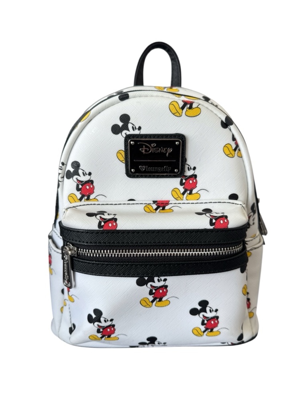 Loungefly Disney Mickey Mouse Mini Backpack White Allover Print Faux Leather Bag